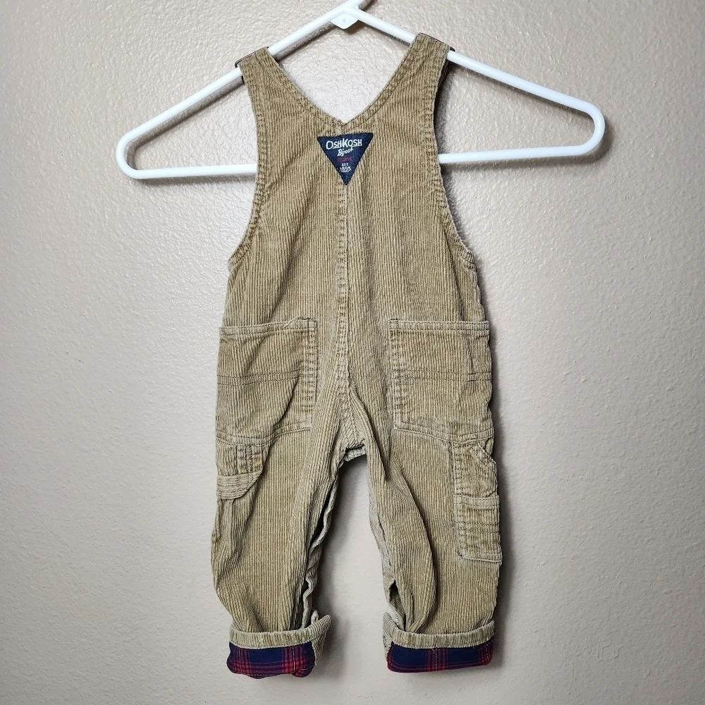 Oshkosh B'Gosh Tan Corduroy Flip Cuff Overall Bibs-Size 9 Months